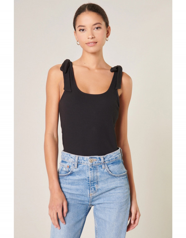 Ribbed Top mit Schleifen Black