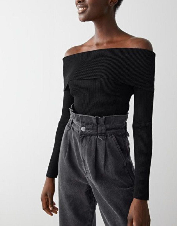 Ribbed Off-Shoulder Top...