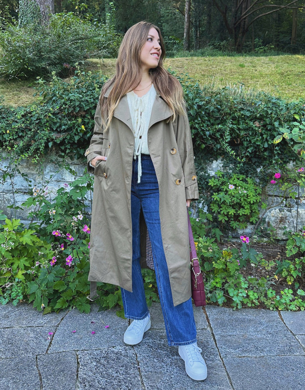 Trenchcoat Karo Moss Green