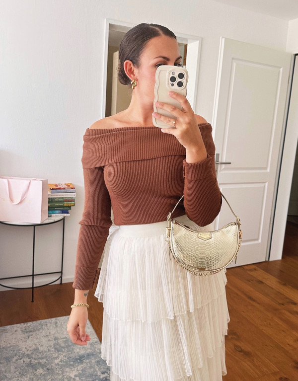 Ribbed Off-Shoulder Top...